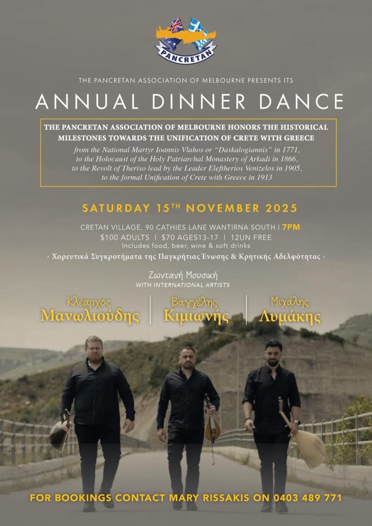 The Pancretan Association of Melbourne Honors the Historical Milestones towards the Unification of Crete with Greece